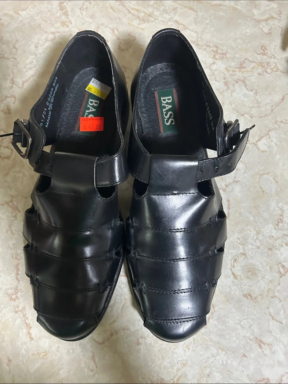 Bass Black Leather Fisherman Sandals with Buckle